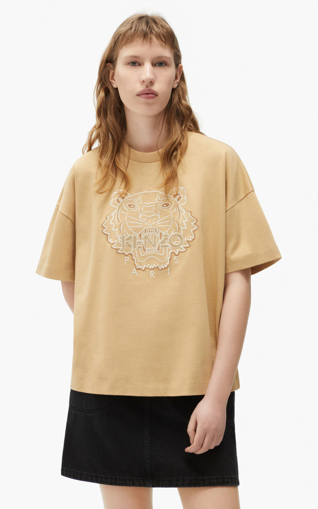 Kenzo Tiger boxy Camisetas Mujer Beige Oscuro | 6034589-DX